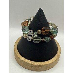 Boho Mixed Colored Beaded Stretch Bracelet Earthy Green